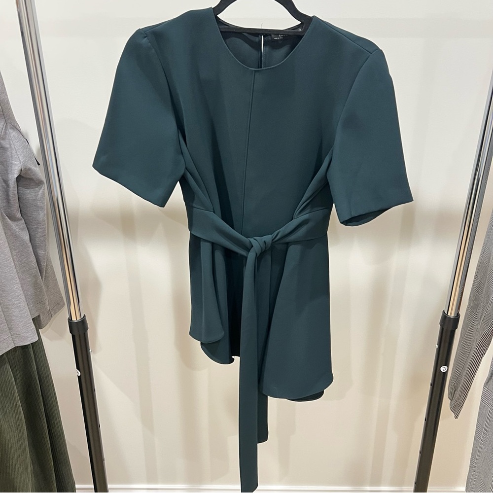 Zara Emerald Short-Sleeve Tie-Waist Blouse